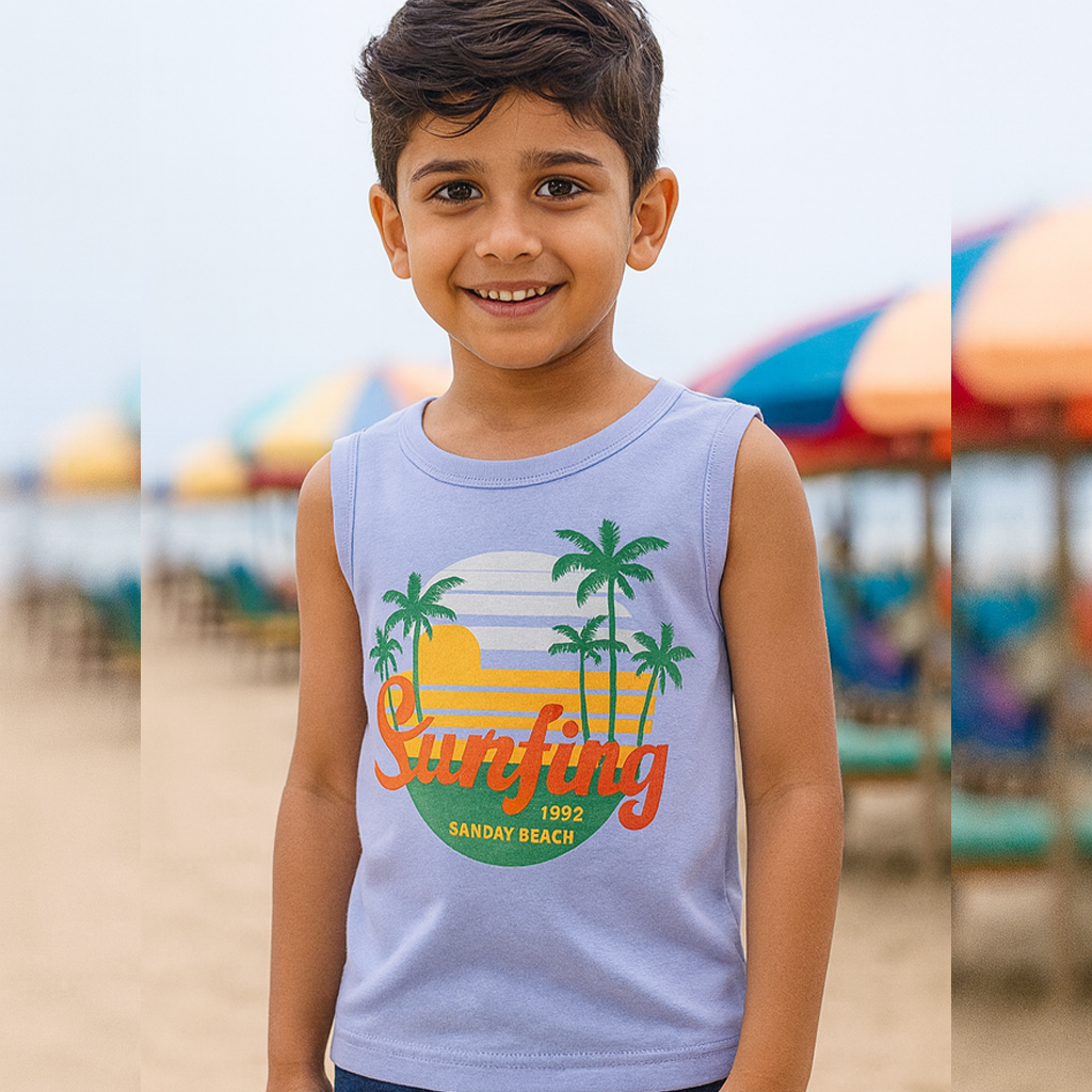 BLUE SURFING & TREES PRINT SANDO FOR BOYS