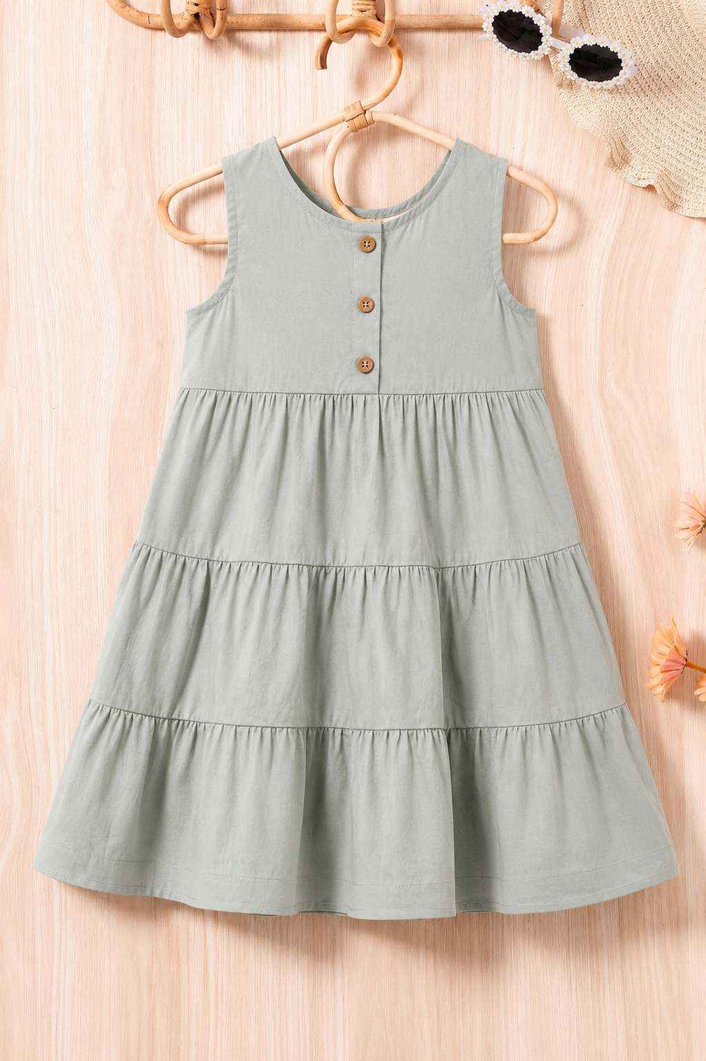 sage grey Plain Frock For Girl