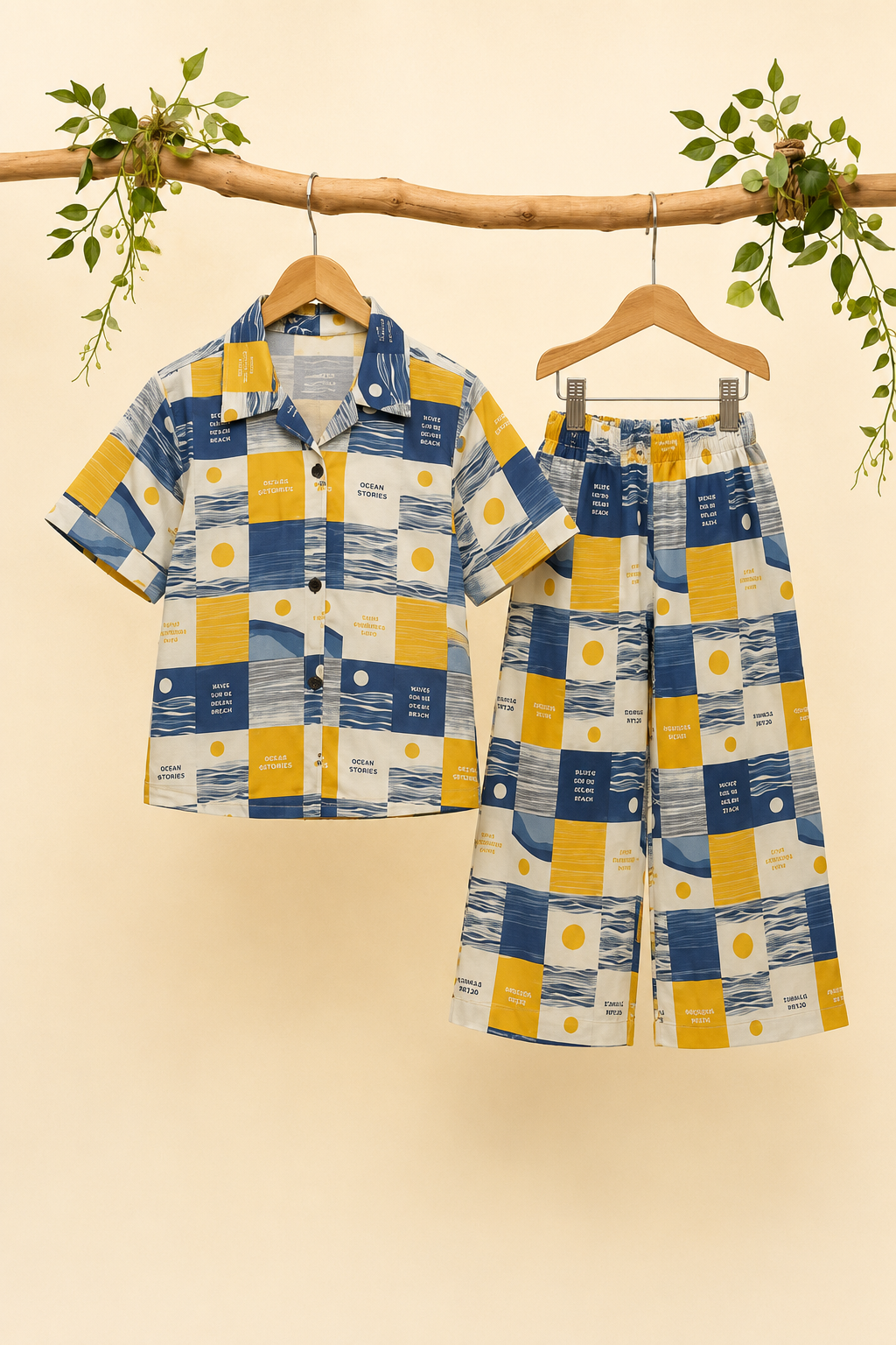 Yellow Hello Sunshine Print Co-ord Linen Fabric Suit For Girls