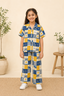 Yellow Hello Sunshine Print Co-ord Linen Fabric Suit For Girls