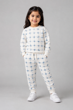 White Bow & Flowers Jersy Fabric Suit For Winters