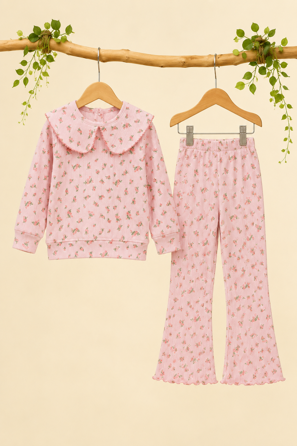 Purple Flowers Print Shirt With Trouser Suit For Girls