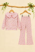 Purple Flowers Print Shirt With Trouser Suit For Girls