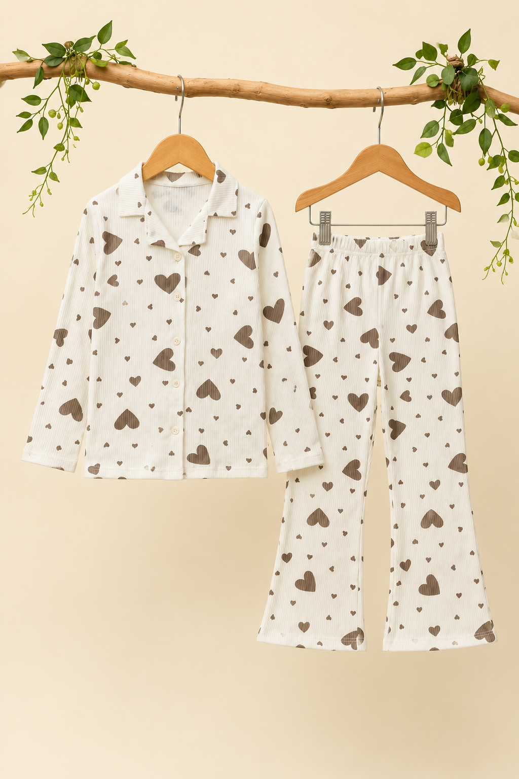 White Hearts Print Co-ord Linen Fabric Suit For Girls Secondary image