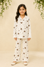 White Hearts Print Co-ord Linen Fabric Suit For Girls