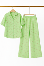 Green Butterfly Print Co-ord Linen Fabric Suit For Girls