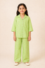 Green Butterfly Print Co-ord Linen Fabric Suit For Girls