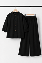 Black Plain Linen Fabric Suit For Girls