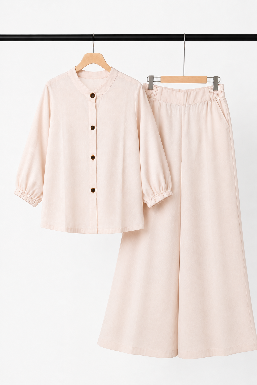 Baby Pink Plain Linen Fabric Suit For Girls