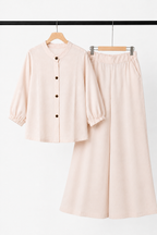 Baby Pink Plain Linen Fabric Suit For Girls