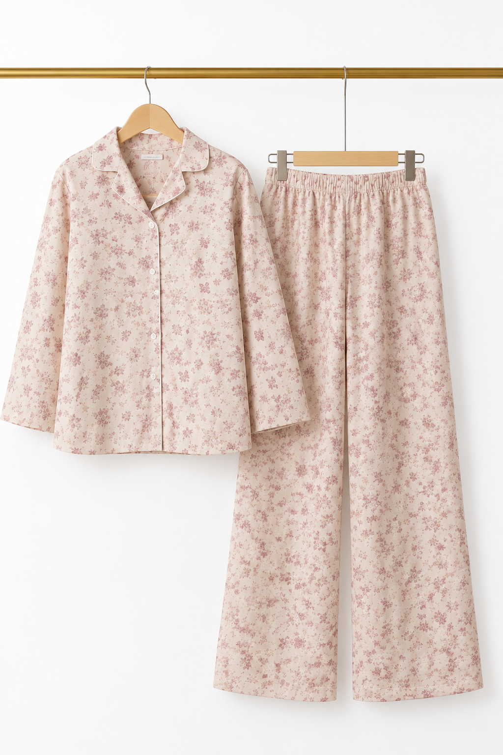 Cream Flowers Print Co-ord Ribbed Fabric Suit For Girls
