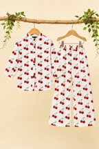 White Cherry Print Co-Ord Linen Fabric Suit