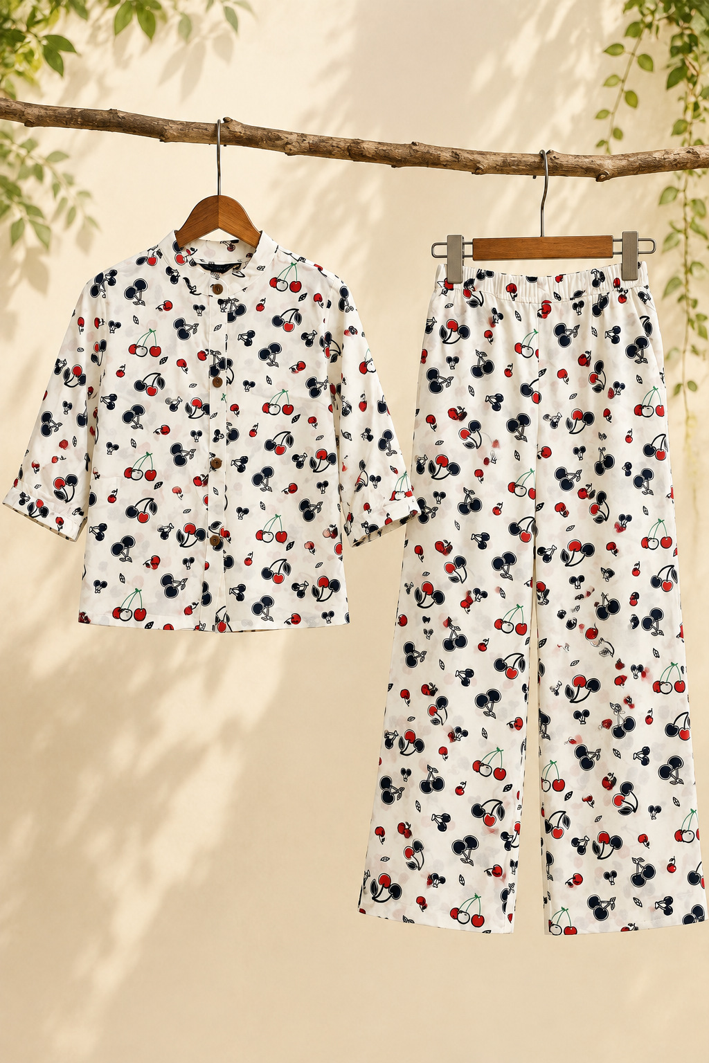 Black Cherry Print Co-Ord Linen Fabric Suit Main image