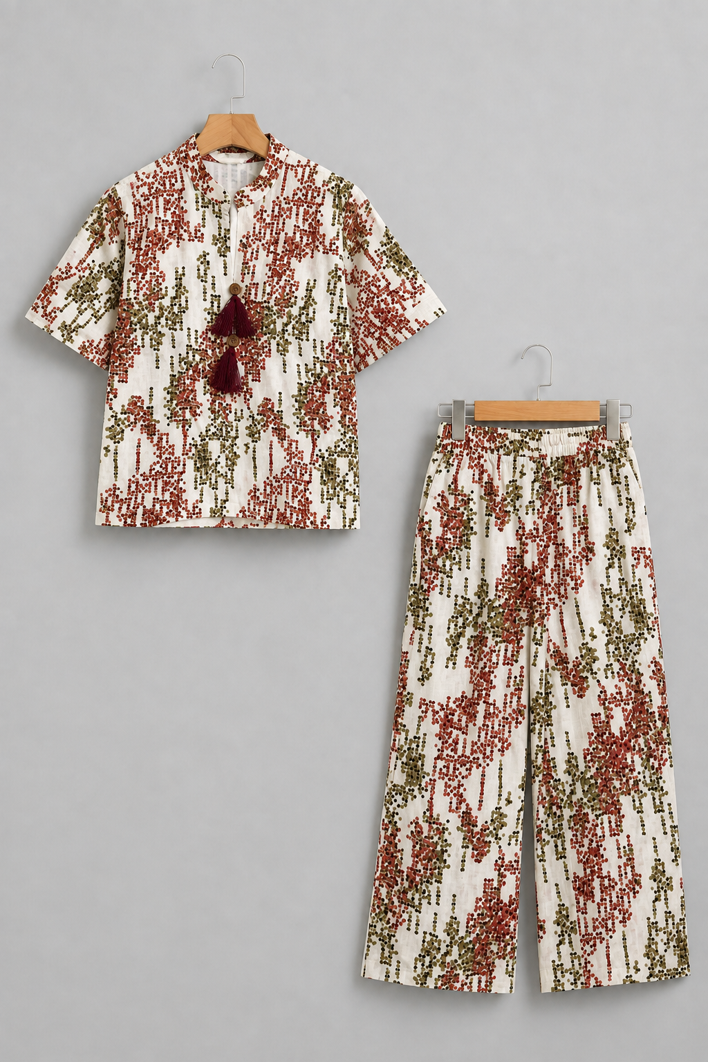Red Dots Print Co-Ord Linen Fabric Suit Main image