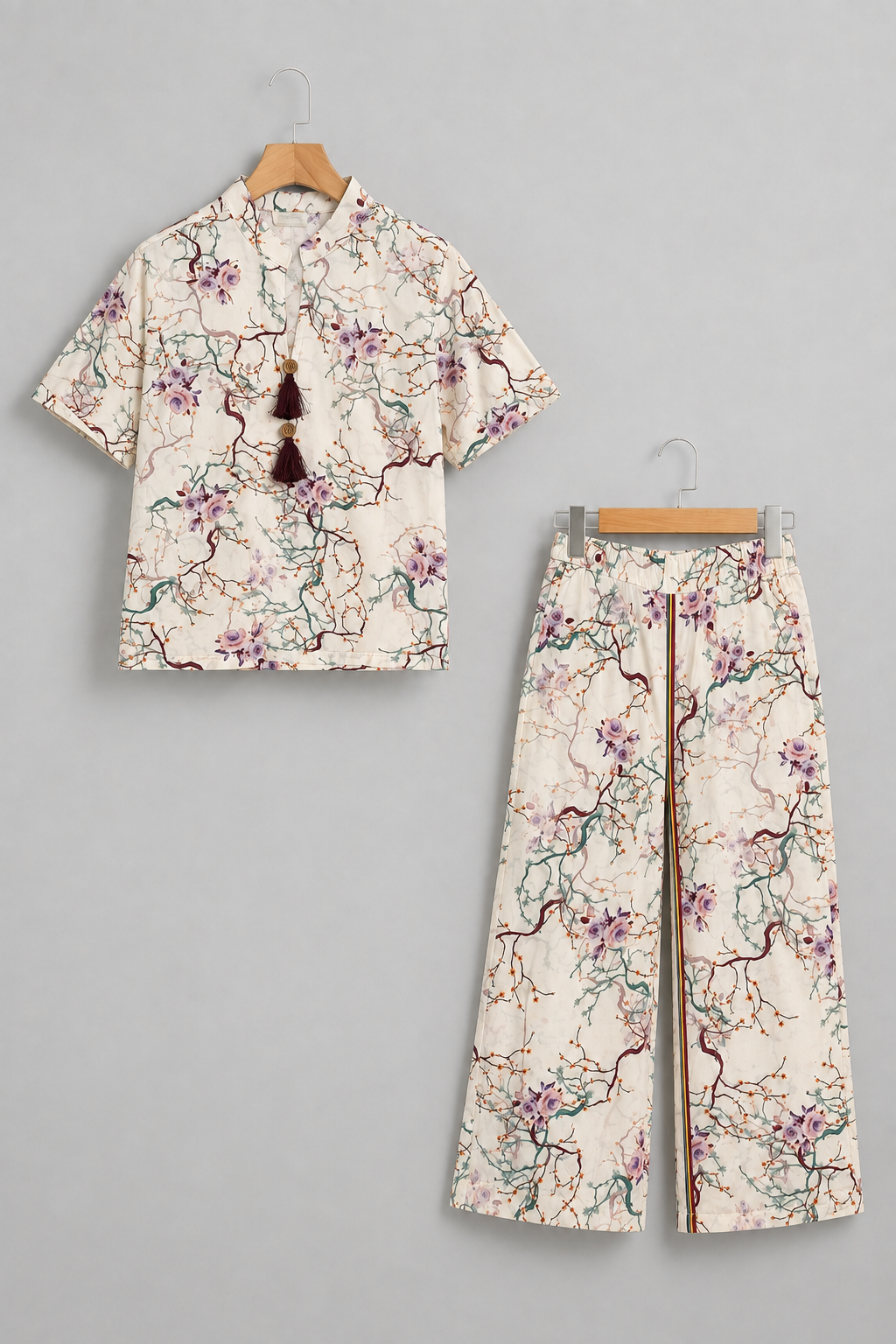 Purple Flowers Print Co-Ord Linen Fabric Suit