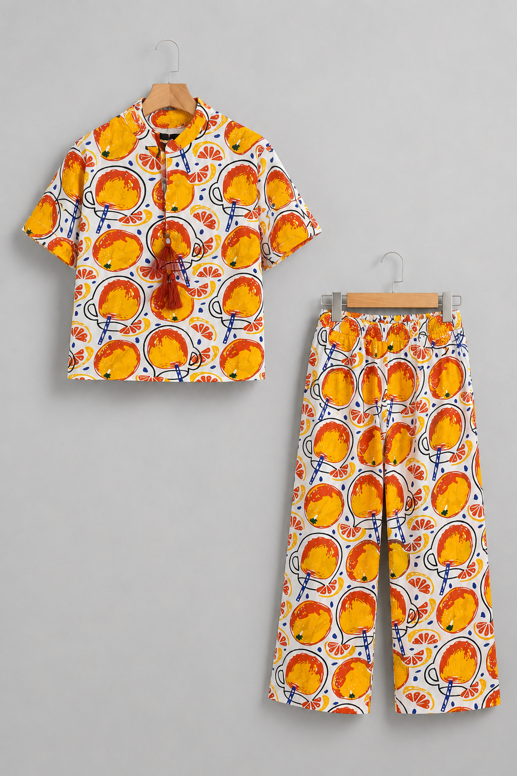 Orange Print Co-Ord Linen Fabric Suit Main image