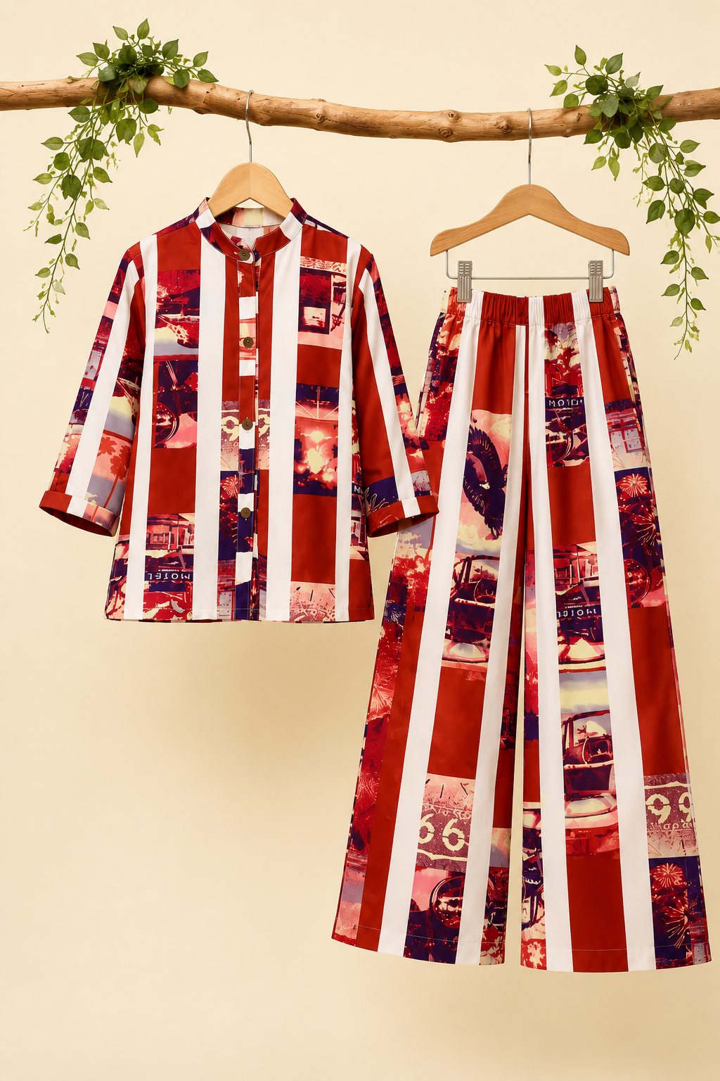 Red & White Print Co-Ord Linen Fabric Suit Main image