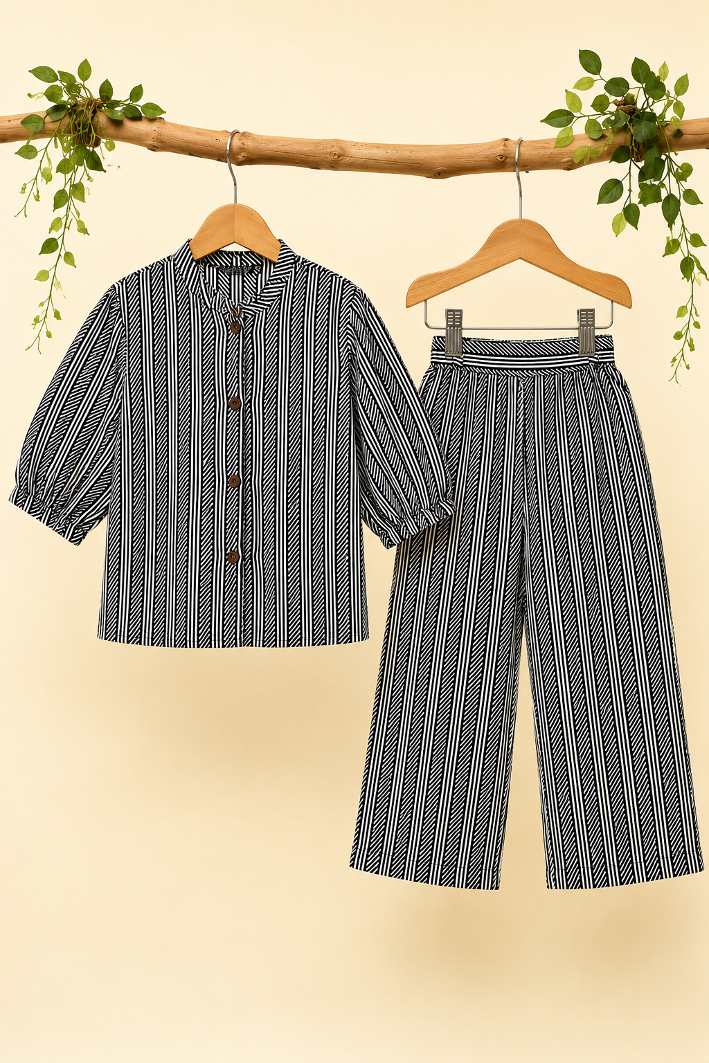 Black Lines Print Co-Ord Linen Fabric Suit Main image