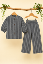 Black Lines Print Co-Ord Linen Fabric Suit