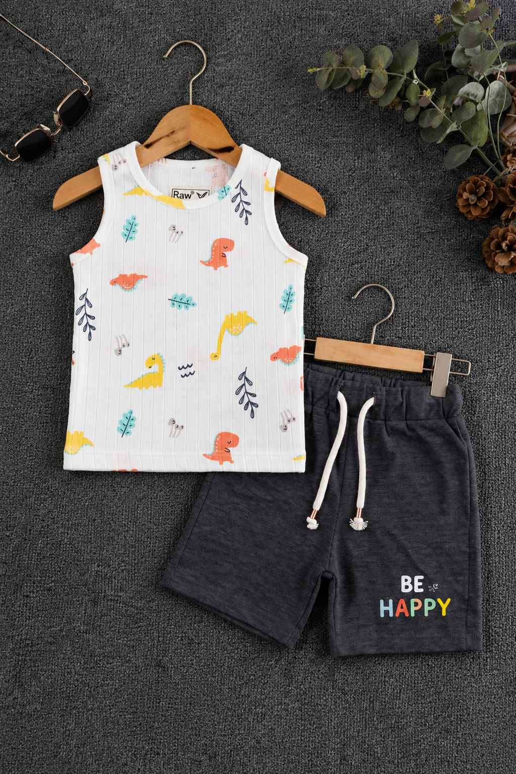 White Sando Dino Jersy Fabric Suit For Girls Main image