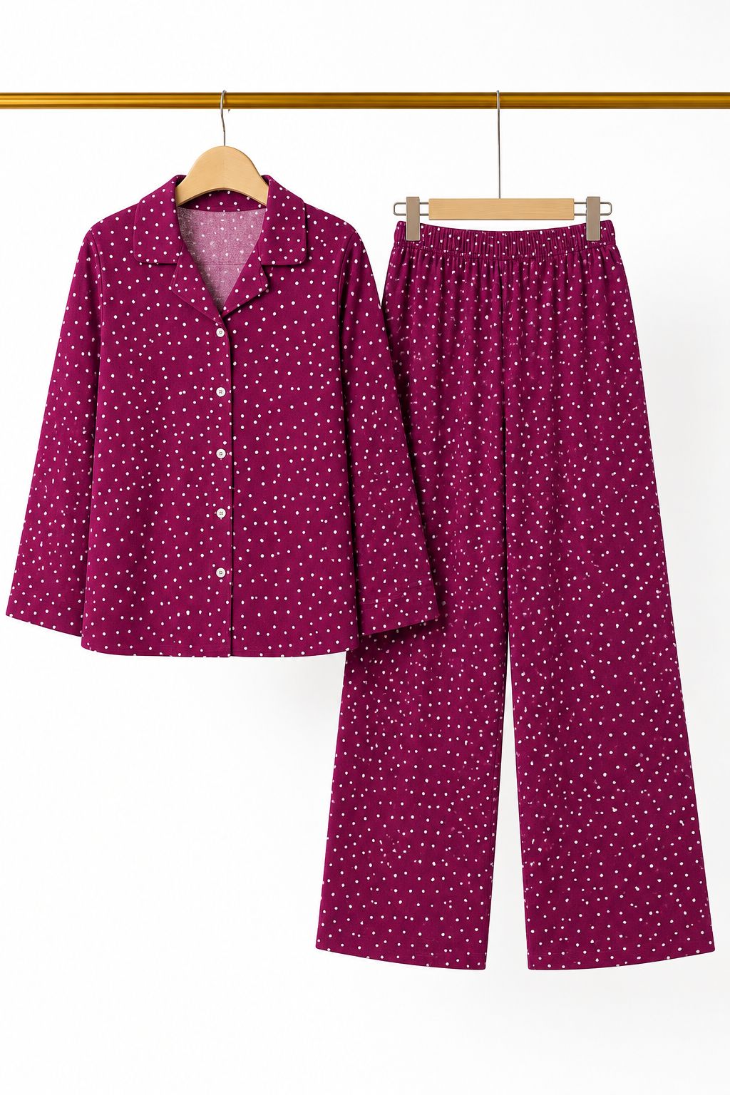 Purple Dots Print Co-ord Ribbed Fabric Suit For Girls