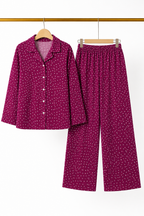 Purple Dots Print Co-ord Ribbed Fabric Suit For Girls