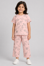 BABY PINK LINE PRINT TROUSER & SHIRT SUIT FOR GIRLS