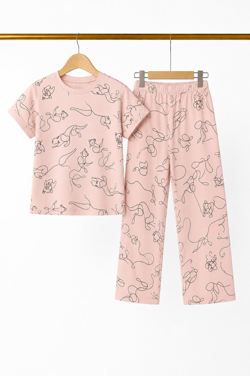 BABY PINK LINE PRINT TROUSER & SHIRT SUIT FOR GIRLS Main image
