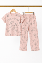 BABY PINK LINE PRINT TROUSER & SHIRT SUIT FOR GIRLS