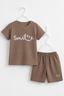 Brown Smile Print Ribbed Linen Fabric Suit For Summers