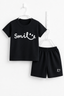 Black Smile Print Ribbed Linen Fabric Suit For Summers