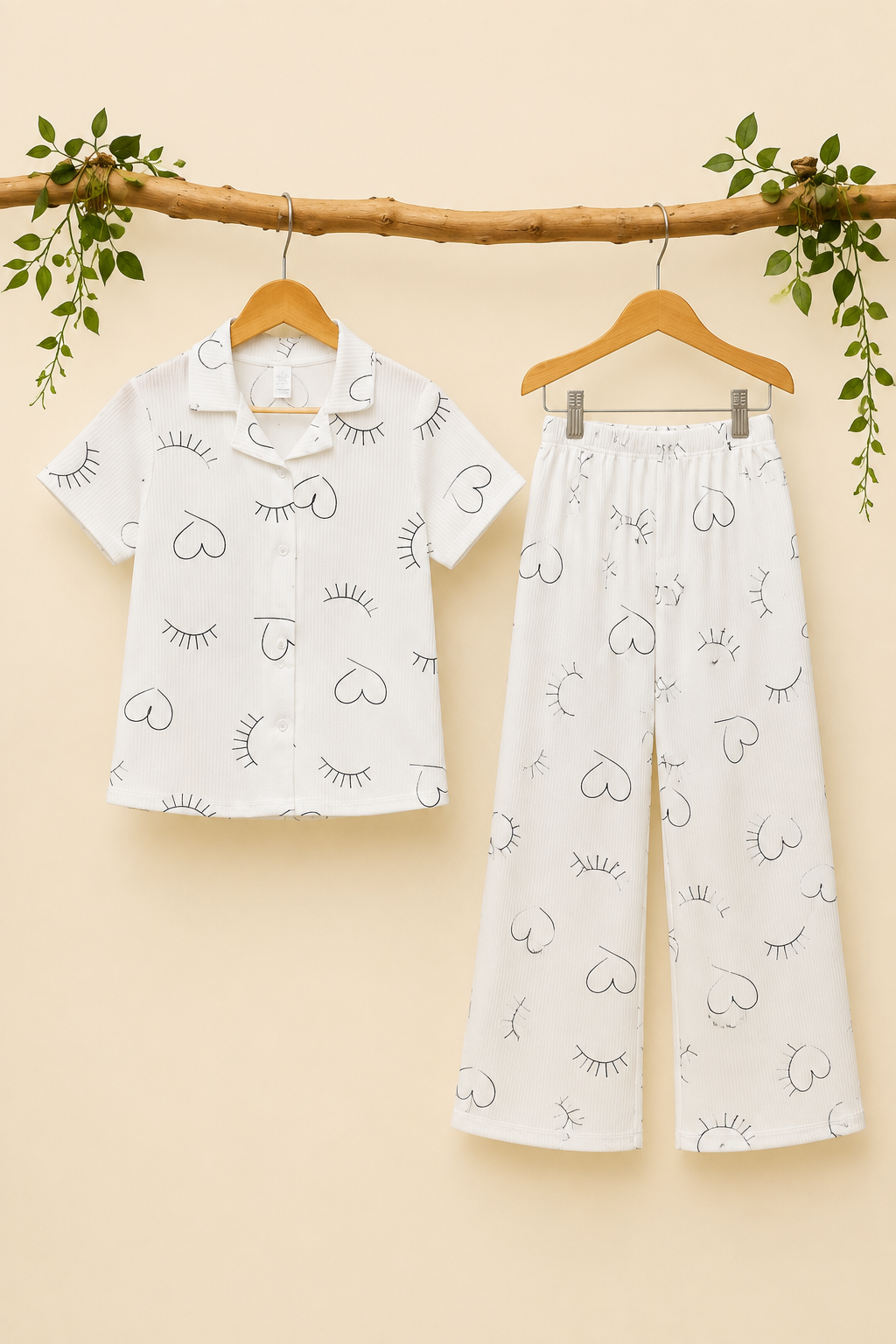 White Eyelashes Print Co-ord Ribbed Fabric Suit For Girls Main image