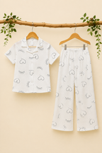 White Eyelashes Print Co-ord Ribbed Fabric Suit For Girls
