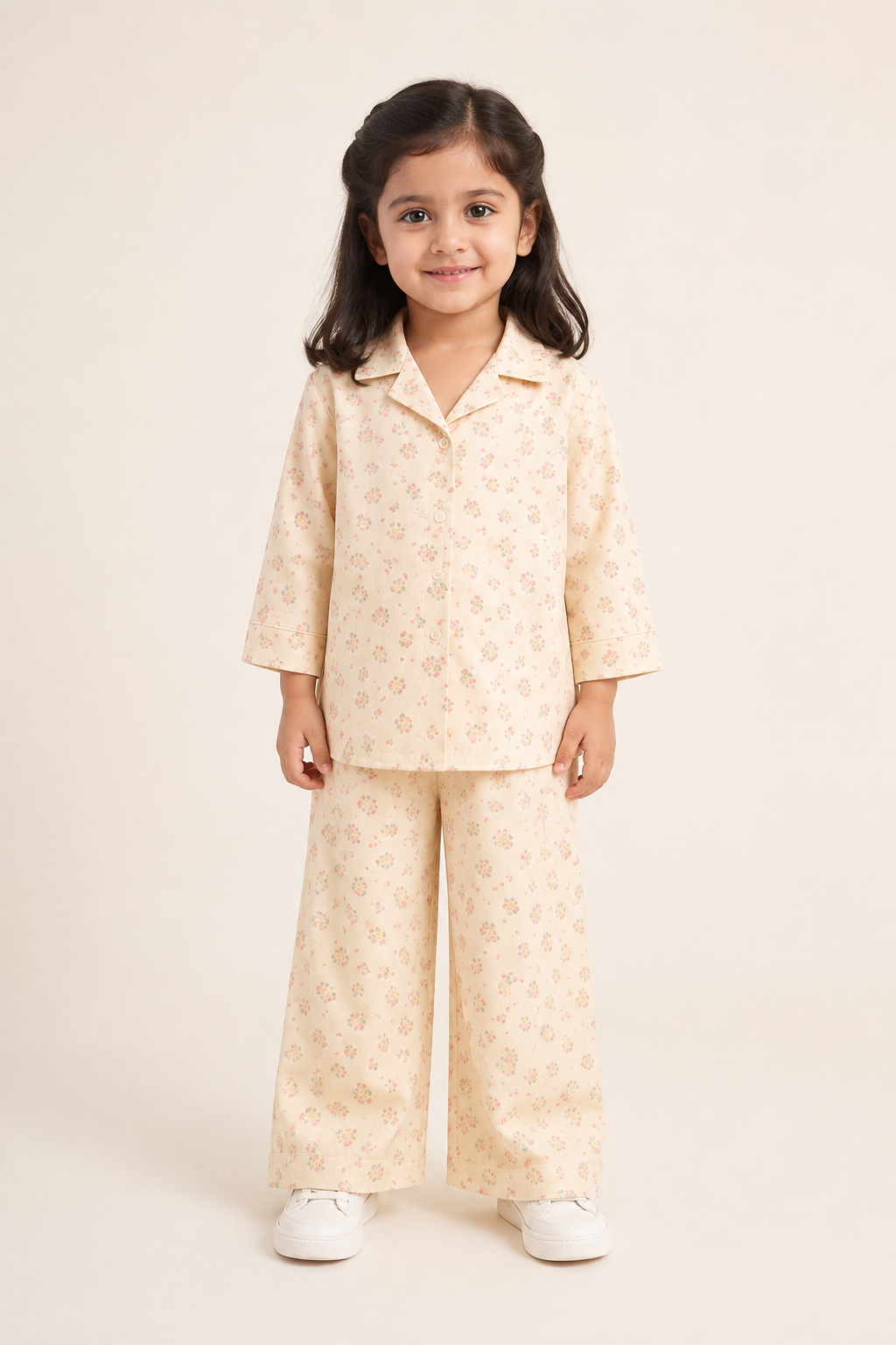Yellow Flowers Print Co-ord Ribbed Fabric Suit For Girls Secondary image