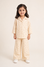 Yellow Flowers Print Co-ord Ribbed Fabric Suit For Girls