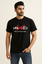 Load image into Gallery viewer, BLACK &quot;UNLIMITED&quot; PRINT T-SHIRT FOR MEN
