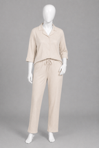 Cream Co-ord Ribbed Fabric Suit For Women