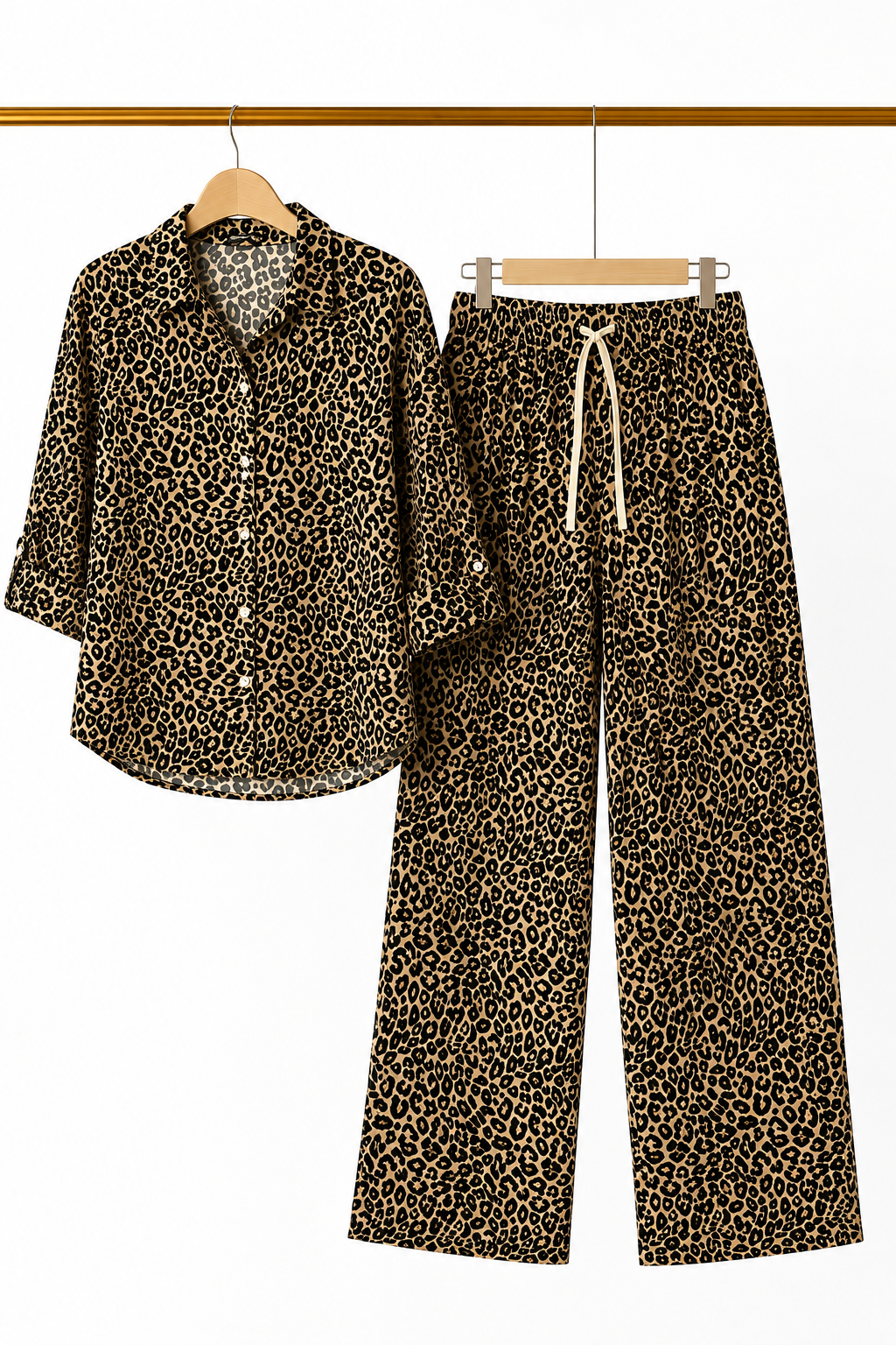 Cheetah Print Co-ord Ribbed Fabric Suit For Women Main image