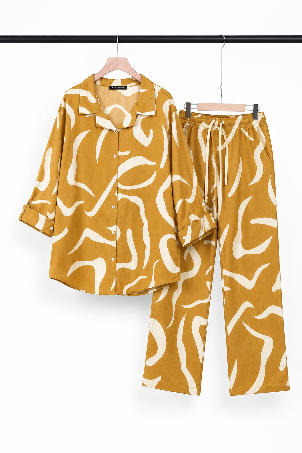 Brown Pattern Co-ord Ribbed Fabric Suit For Women Main image