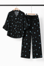 Black Flowers Print Co-ord Ribbed Fabric Suit For Women