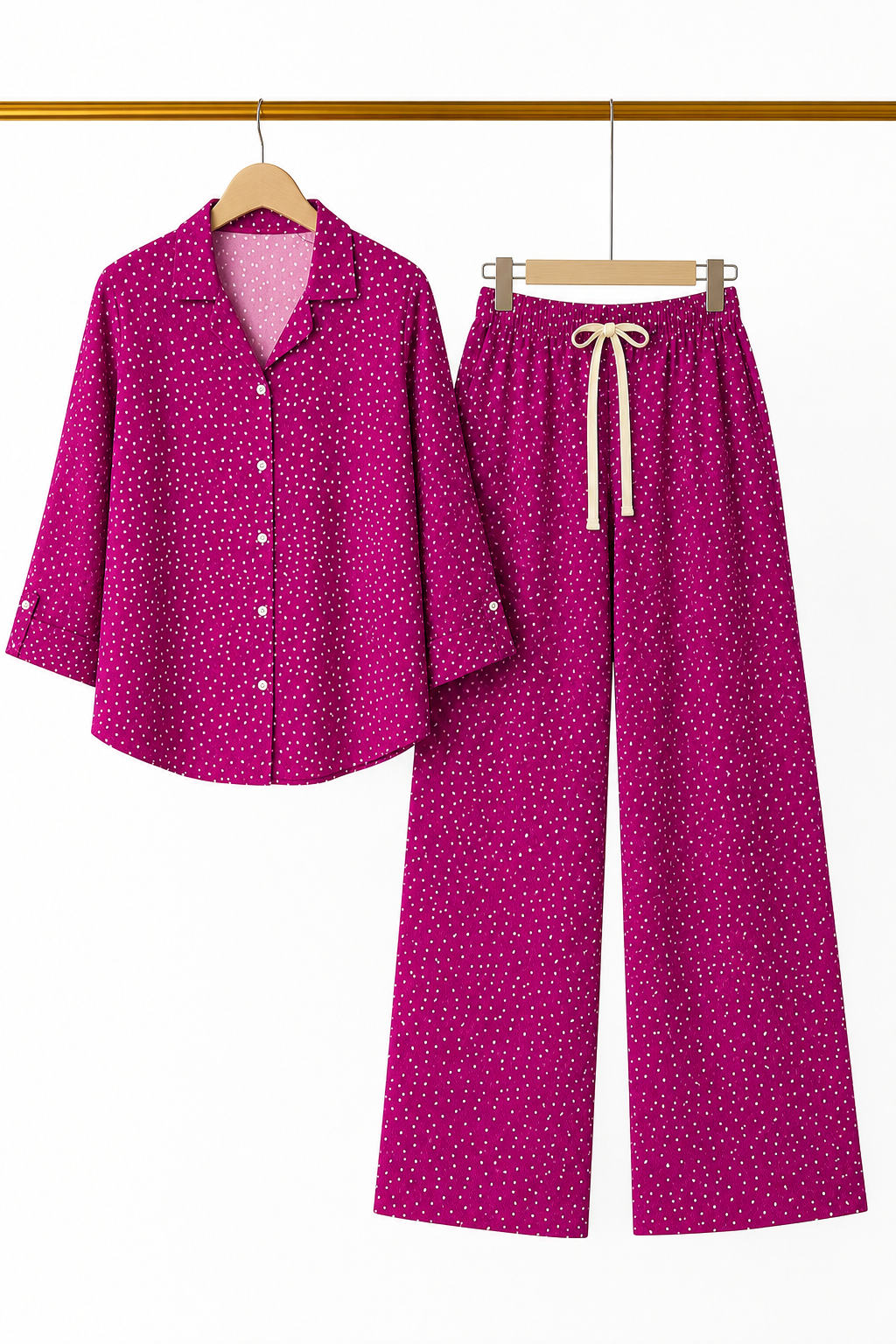 Purple Dots Print Co-ord Ribbed Fabric Suit For Women