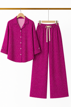 Purple Dots Print Co-ord Ribbed Fabric Suit For Women