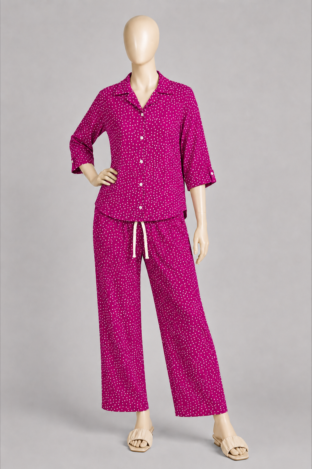 Purple Dots Print Co-ord Ribbed Fabric Suit For Women Secondary image