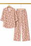 Brown Pink Flowers Co-ord Ribbed Fabric Suit For Women