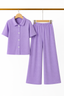 Light Purple Plain Ribbed Linen Fabric Suit For Girls