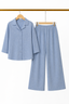 Sky Blue Small Flowers Print Co-ord Ribbed Fabric Suit For Girls