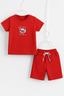 Dark Orange Cap Print Cotton Jersy Fabric Suit For Girls