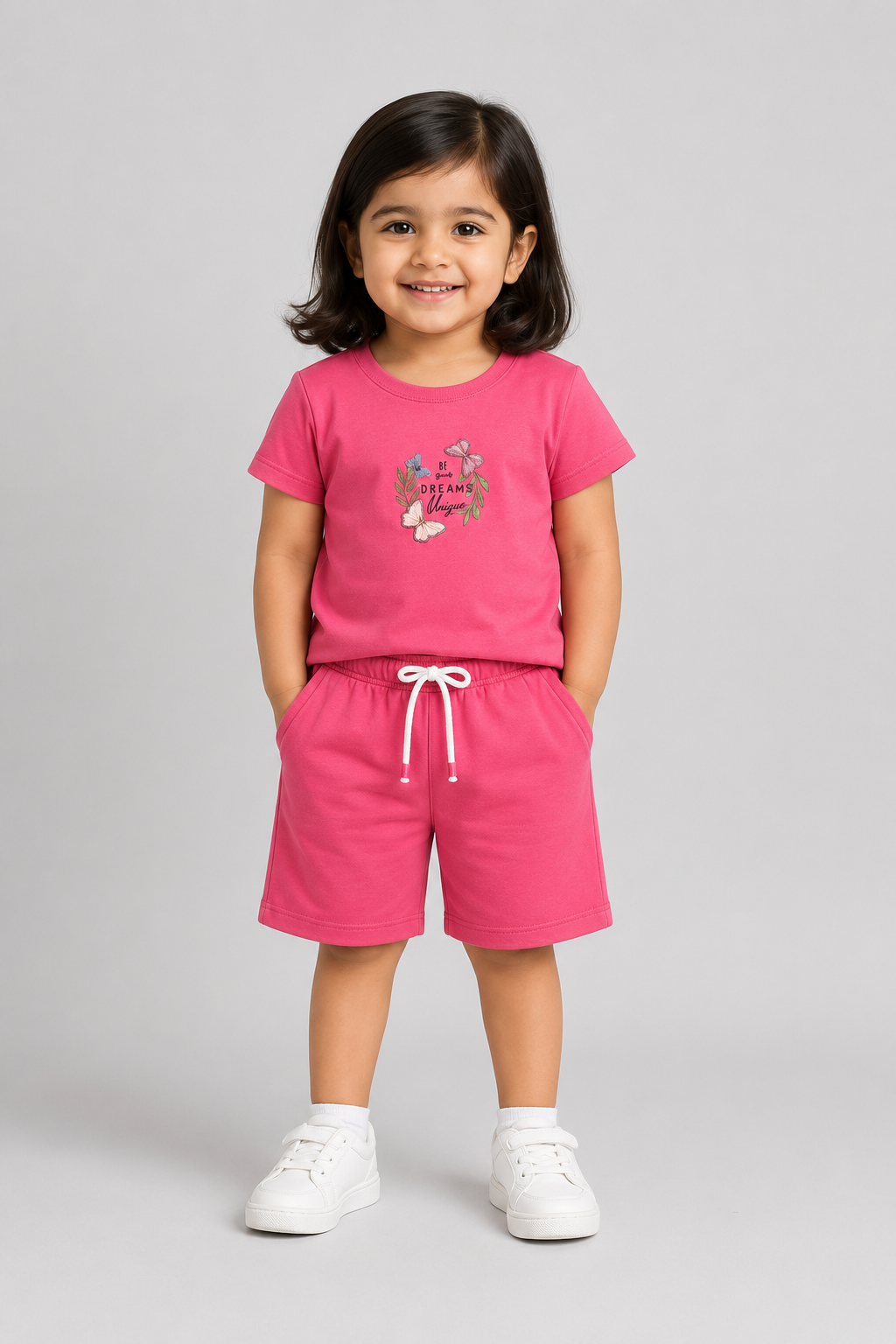 Pink Dreams Print Cotton Jersy Fabric Suit For Girls