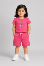 Pink Dreams Print Cotton Jersy Fabric Suit For Girls