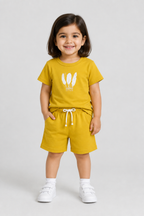 Mustard Tribal Print Cotton Jersy Fabric Suit For Girls